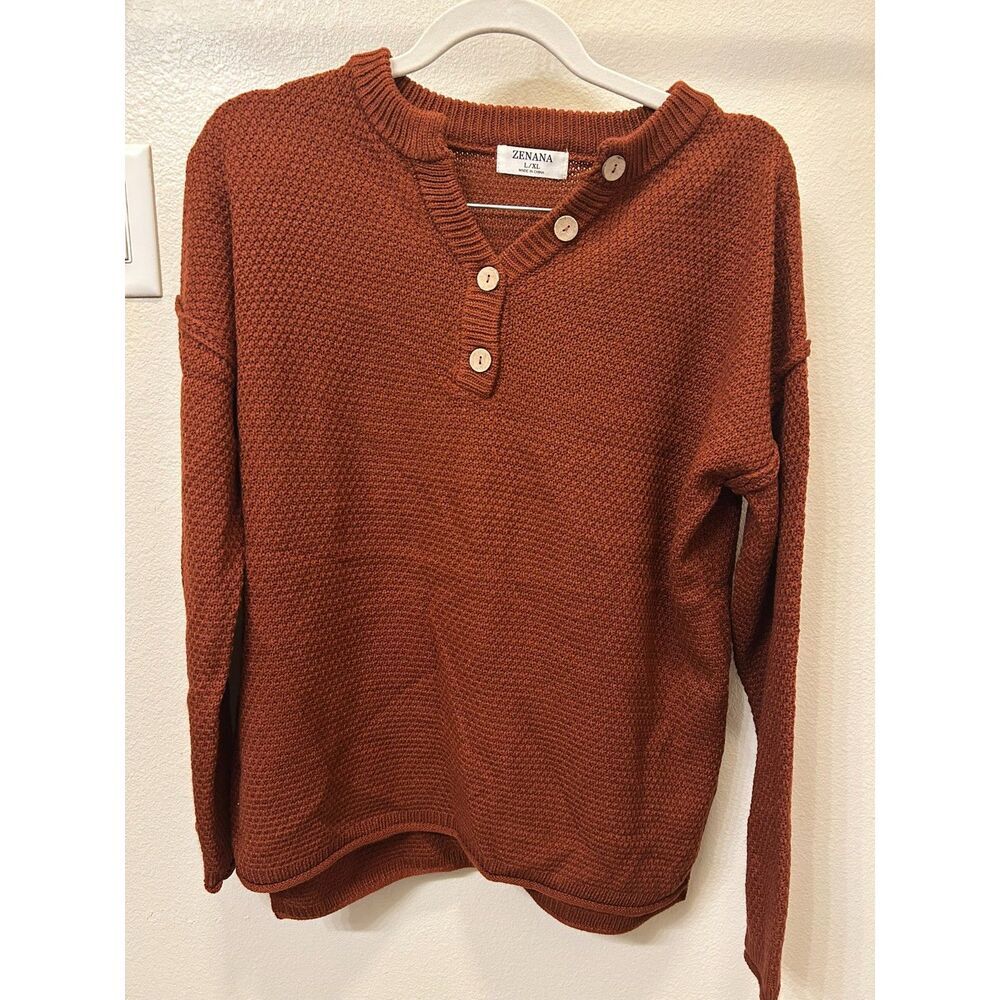 Women's Henley Waffle Sweater | L/XL